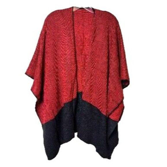 Kollie More Poncho Shawl Wrap Colorblock Autumn Open Front One-Size Red Black - Picture 2 of 12